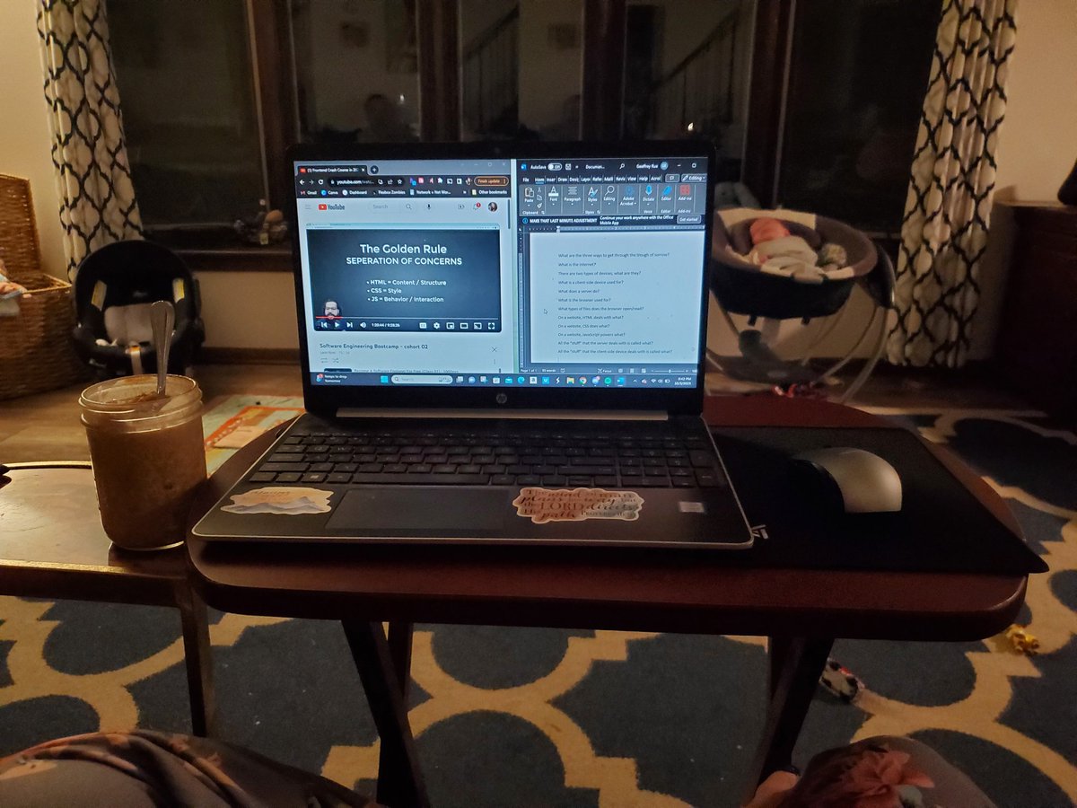 Baby's finally asleep! Set myself up with a late-night snack and my laptop to get some work done 💪 
#momswhocode #momcoders #100devs #webdevelopment