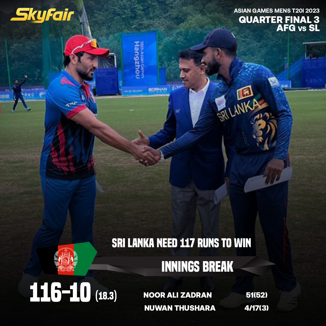 A brilliant bowling finish by Sri Lanka to restrict AfghanAbdalyan to a low-score

#SriLanka #AfghanAbdalyan #AfghanAbdalyan #Cricket #SkyFair #AsianGames