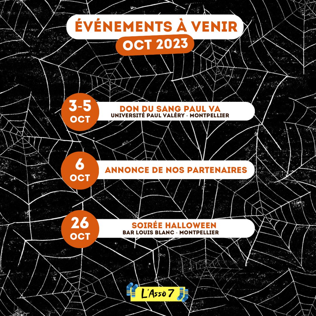 #octobre | PLANNING 📆

Ça y est, la rentrée est enfin passée et l’automne est là !!! 🍂

On commence cette nouvelle saison en douceur avec peu d'événements mais on est toujours là !!! 🤗

#asso7 #viedecampus #universitépaulvalery #automne #halloween