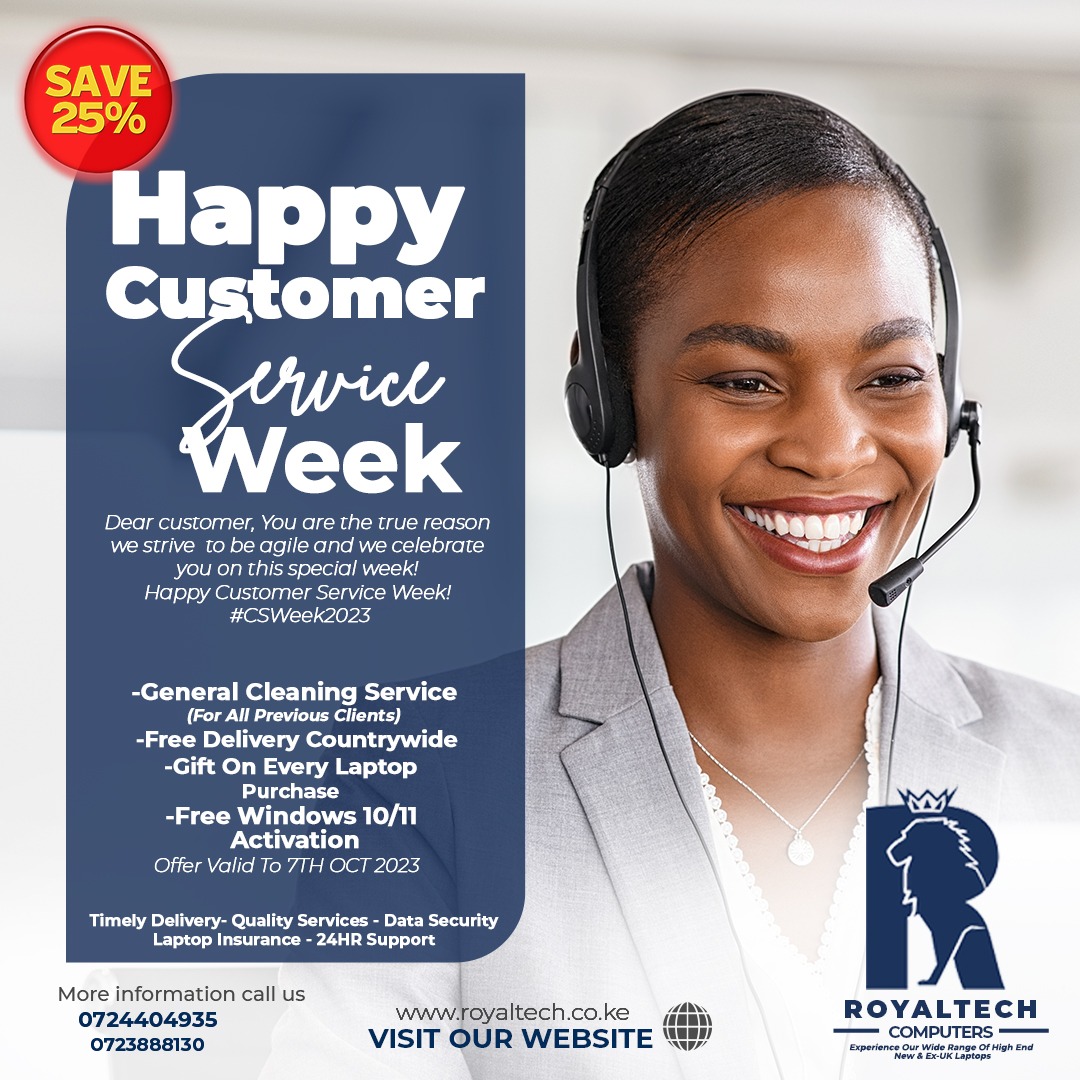 We extend warm wishes to all our valued  Customers as we Celebrate
#CustomerServiceWeek. Your satisfaction is our top priority, and we're grateful for the trust you've placed in us.

#RoyalTechComputers
#CSWeek2023
