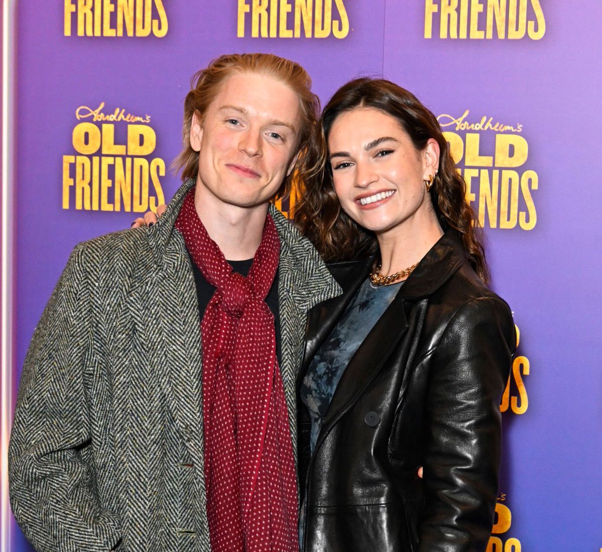 LILYJAMESSTYLE1's tweet photo. 📍Lily James and her best friend, actor Freddie Fox at the press night performance of "Stephen Sondheim's Old Friends" last night at The Gielgud Theatre in London, October 3, 2023. 🎭 

📸Getty Images/Jack Hall https://t.co/8AwsP7gHeE