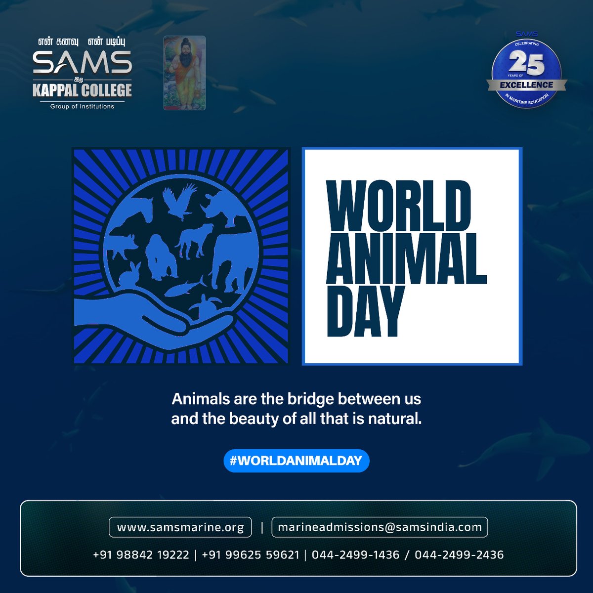 Protect animals. Protect ecosystem. #worldanimalday #sams #samskappalcollege #marinescience #marinelife #marineinstitute #marineengineering #engineer #aquamarine #marine #marineaquarium #education #engineeringlife #engineeringstudent #shipping #cruise #ships #cruiseship #port