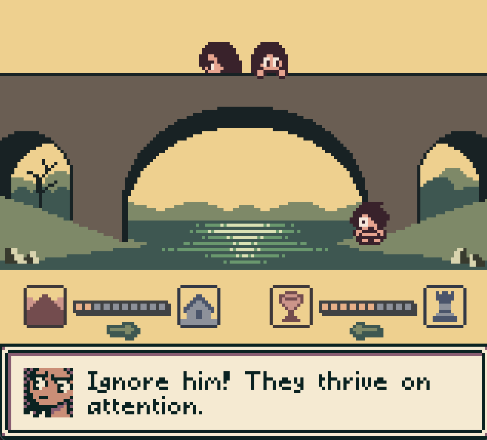 ArrogantGamer's tweet photo. Trollmother. Steeped in rich old-world magic vibes. An orphan raised by trolls in the woods. Lurk under bridges, work the mines, fall in love with forest creatures and townsfolk. Plumb the game's thoughtful depths... Then play it again! https://t.co/6ksi0seBcD #GameBoy #gbcompo23 https://t.co/SqkbRkPl5o