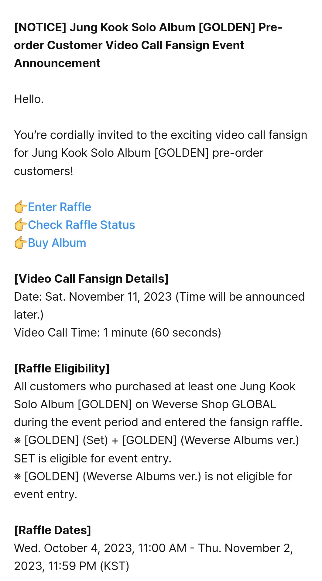 BTS Jungkook - Solo Album Golden (Weverse Albums Ver.)