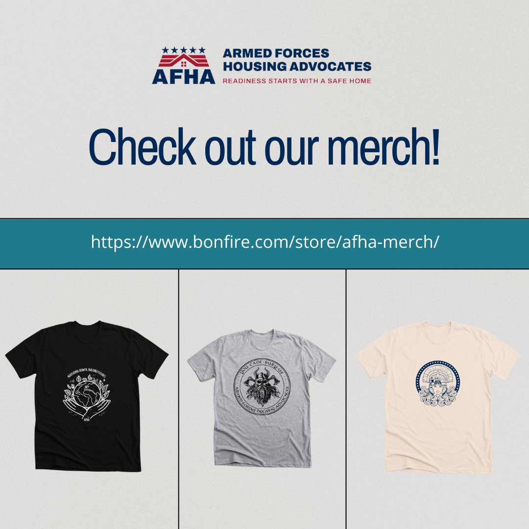 ⭐️ Check it out! ⭐️ When you purchase our merchandise, profits go right to work helping military service members and their families with housing! You can find our merchandise available for purchase at: bonfire.com/store/afha-mer… 

#afha #militaryhousing #militaryfamily