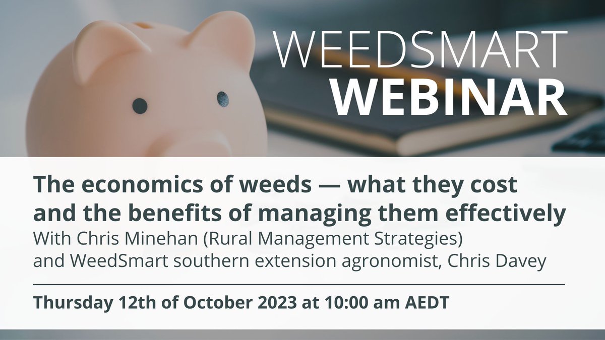Upcoming webinar: The economics of weeds — what they cost and the benefits of managing them effectively

We'll discuss the economic benefits of implementing an integrated weed management approach on your farm 💰🌱

📅 Thu 12 Oct, 10am AEDT

Register ➡️ buff.ly/3RKbIAi