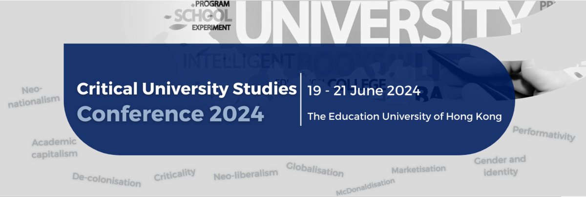 #callforpapers The inaugural Critical University Studies Conference (CUSC) themed "Rage against the machine: Remaking universities for hopeful futures" will take place 19-21 June 2024 at EdUHK. 

Submit your abstract at: cusconf.com/submissions

<a href="/FEHD_EdUHK/">Faculty of Education and Human Development, EdUHK</a> #EdUHK #CUSC2024