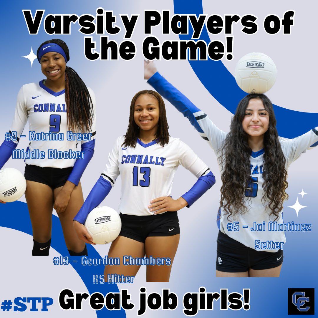 Program sweep over cross-town rival! 🧹 💙💪🏽🏐 #STP

POTG!
V: <a href="/CGeordon/">Geordon C</a> , <a href="/jaijaimartinez5/">Braylen Martinez</a> &amp; <a href="/_katrinaaa11_/">Katrina Greer 🤍.</a>  w/12 kills &amp; 4 blocks!

<a href="/reeeeeupppppp/">Coach Snell 2.0</a>  <a href="/chandlersharp13/">Chandler Sharp</a> <a href="/rearee_/">Coach Reed</a> <a href="/GerikTerry/">Terry Gerik</a> <a href="/CCadetAthletics/">Connally Athletics</a> <a href="/ConnallyISD/">Connally ISD</a> <a href="/connally_hs/">Connally High School</a> <a href="/Hermpereira25/">Hermann Pereira</a> <a href="/rthompsonEdD/">Renee Thompson Ed.D.</a>