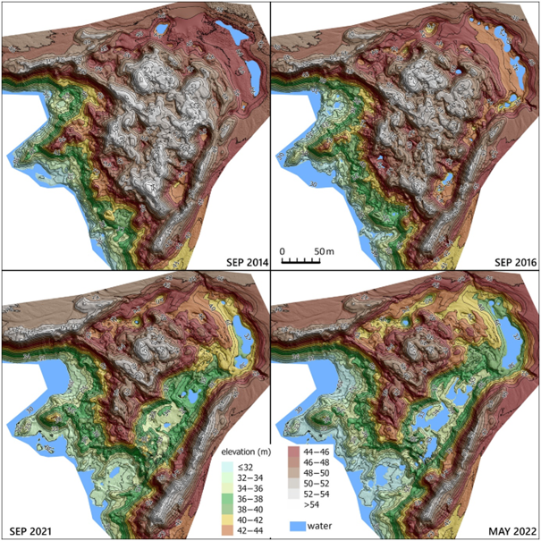 GIS_Geomorpho's tweet photo. @UAM_Poznan @GeogDurham 3/5 Compared with long-term research in this foreland since 1945, our results confirm the ongoing degradation of ice-cored moraine and outwash complexes visible and quantifiable by using land surface collapse, at variable rates related to buried ice volume and age of deglaciation https://t.co/t6be8yaGJO
