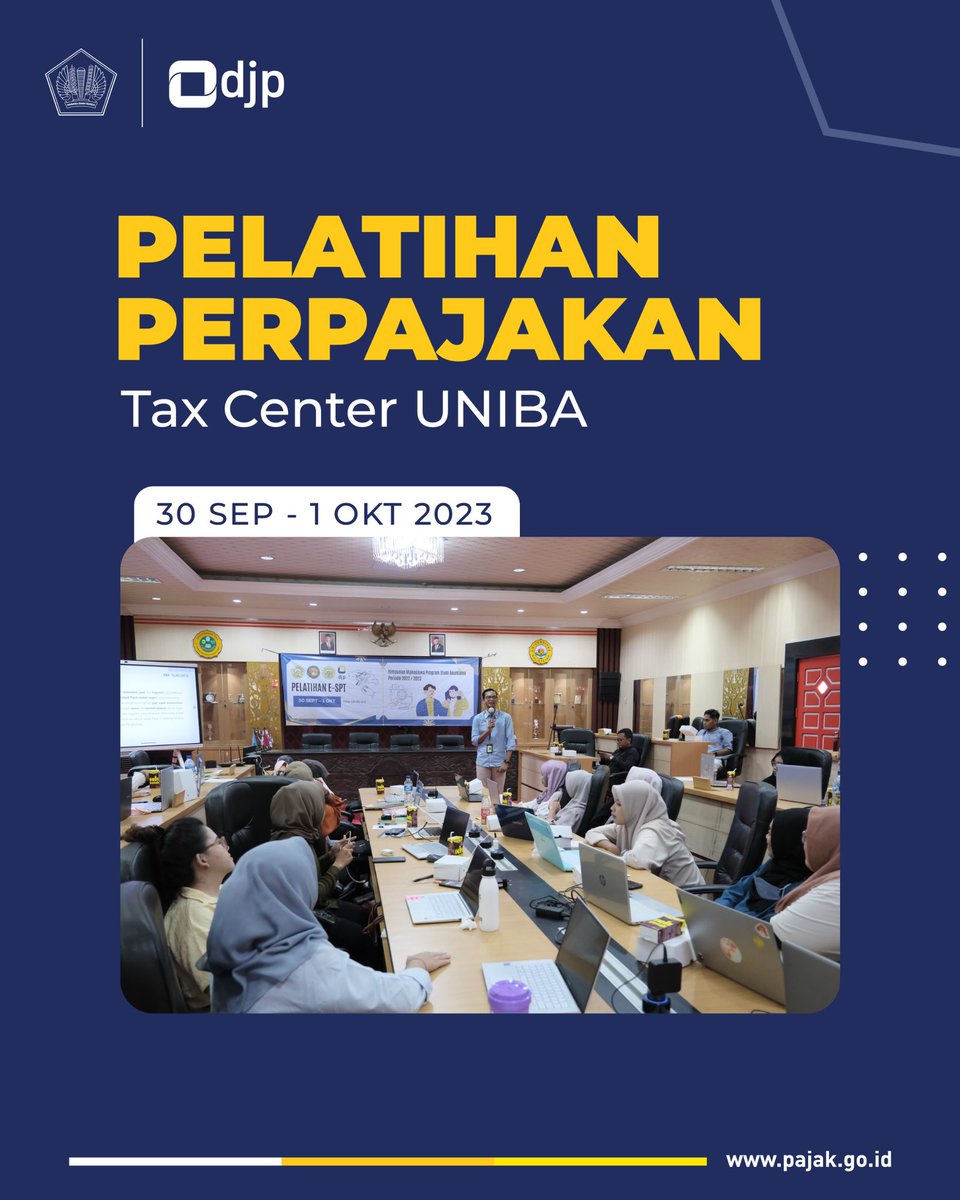 pajakkaltimtara's tweet photo. (Sabtu, 30/9) Tim Penyuluh Pajak Kanwil DJP Kaltimtara memberikan edukasi perpajakan kepada puluhan mahasiswa Universitas Balikpapan tentang PPh Pasal 21 dan e-Bupot Unifikasi.
@DitjenPajakRI
@unibabpn
#EdukasiPerpajakan
#TaxCenter https://t.co/76K3BYjjAk