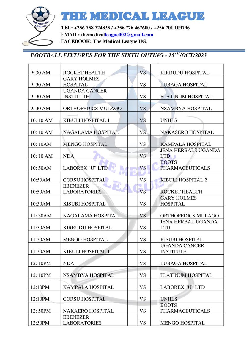 themedicalleag1's tweet image. After some rest we are back alive and kicking this month on the 15th 2023 the MEDICAL LEAGUE returns at the same Venue that is MENGO SENIOR SECONDARY SCHOOL and the football fixture is also out watch out who you start with and prepare for the day
#themedicalleague
#mengoss