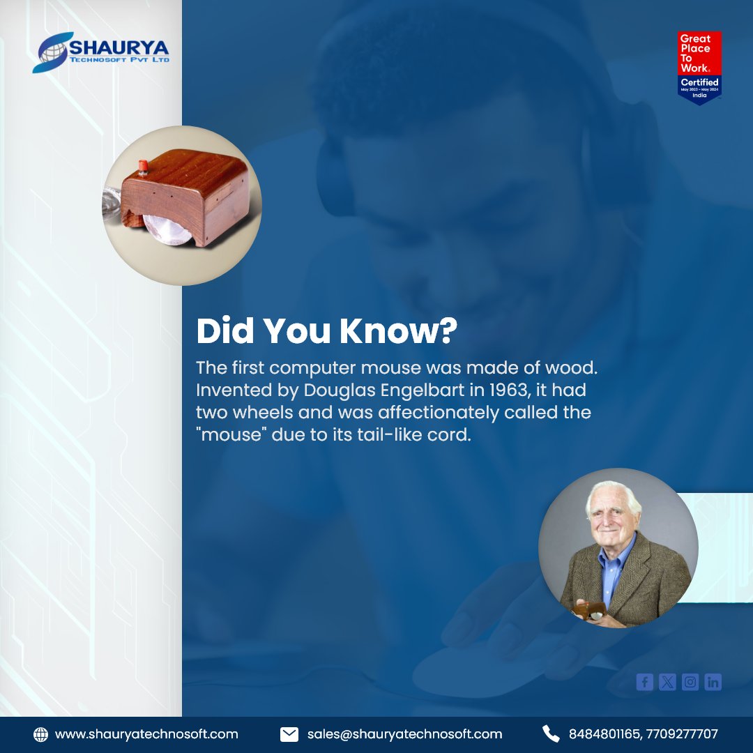 Wooden Wonders of Tech History: Meet the First Computer Mouse

#shauryatechnosoft #softwaredevelopmentcompany  #itcompany  #techhistory #innovation #computermouse #techinventions #douglasengelbart #mouse #woodenmouse #techevolution #mousedesign #innovativeideas  #pune