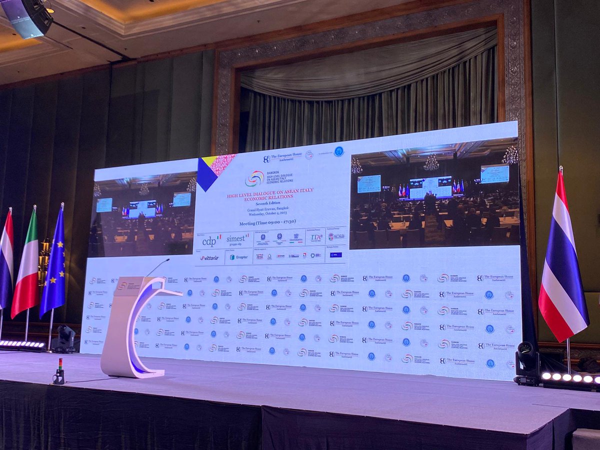 #HLDASEANITALY
Today starts the 7th High Level Dialogue on #ASEAN - #Italy Economic Relations, organized in #Bangkok by #TEHA <a href="/Ambrosetti_/">The European House - Ambrosetti</a>  and <a href="/Itasean/">Italia Asean</a>, in collaboration with <a href="/MFAThai/">กระทรวงการต่างประเทศ | MFA of Thailand</a>, and the patronage of <a href="/ItalyMFA/">Farnesina 🇮🇹</a> <a href="/ItalyinThailand/">Italy in Thailand</a> <a href="/Confindustria/">Confindustria</a>