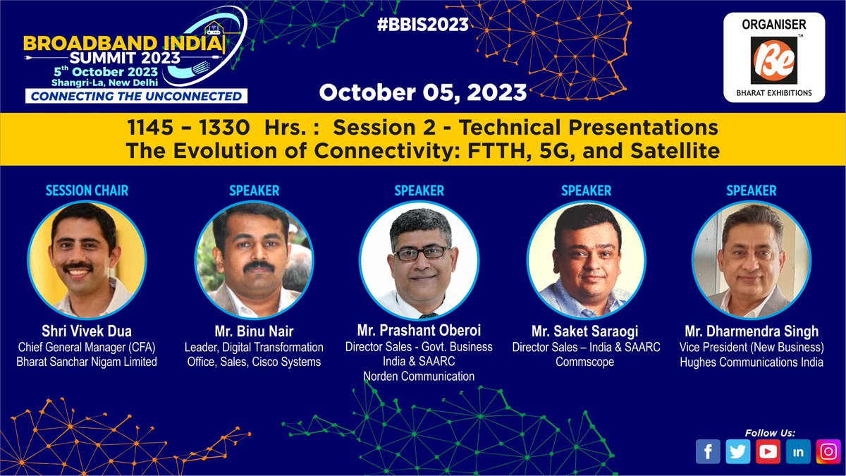 be_exhibitions's tweet photo. The Broadband India Summit 2023 is taking place TOMORROW in New Delhi. Catch a galaxy of eminent speakers and panelists during the #TECHNICALPRESENTATIONS from 1145-1330 HRS.
Register NOW for the event at: https://t.co/rynZqe6AOQ
#BBIS2023 https://t.co/UDNw5oZC39