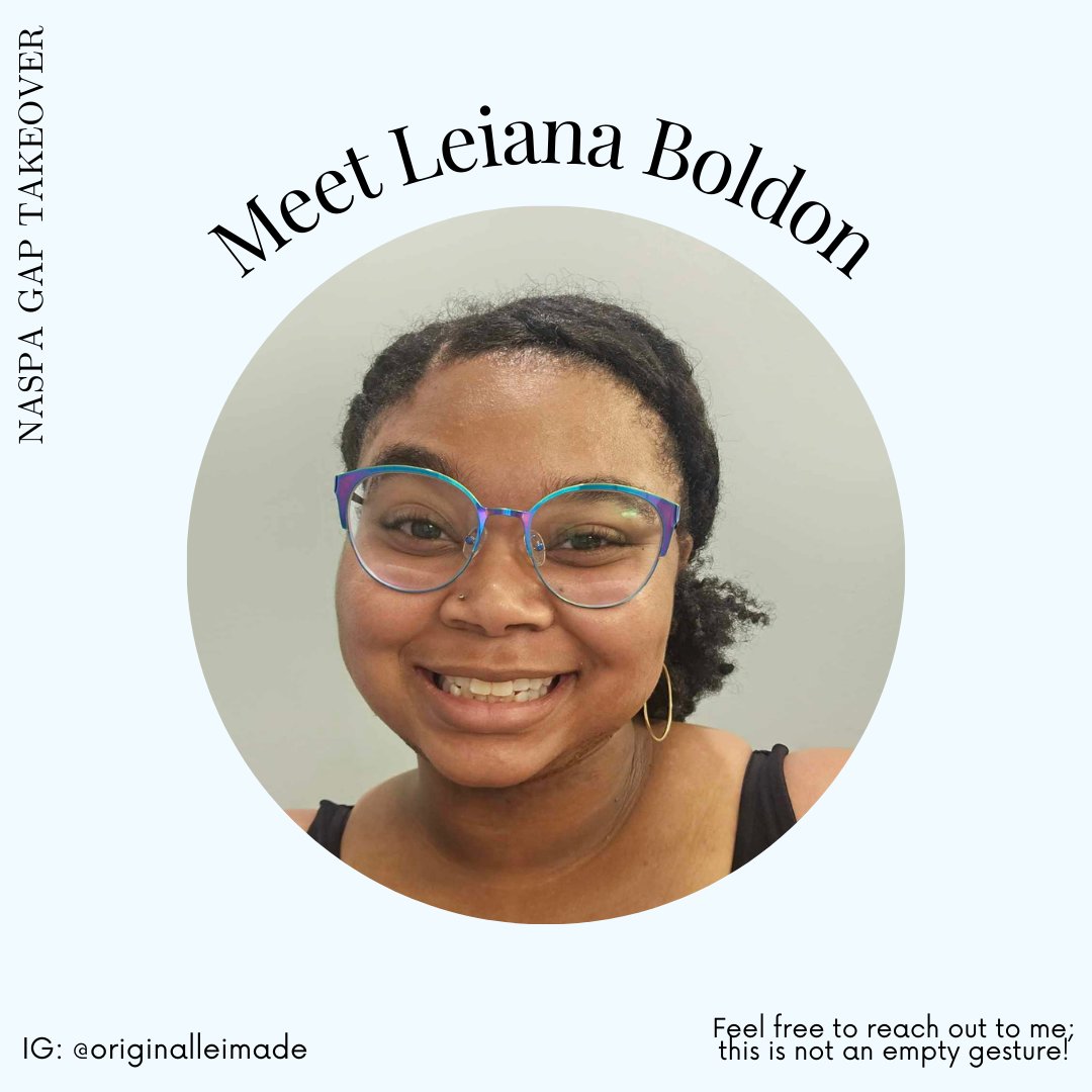NASPAGAPtweets's tweet photo. Good morning! I'm Leiana, and I'm a NASPA Graduate Associate! π
*I'm a 2nd yr student @IllinoisStateU in the CSPA program.
*Hometown: St. Louis, MO
*Top Spotify Artist: Jessie Reyez
*Currently bingewatching: Love Is Blind
#NASPAGAP23 #AskAGAP #SAgrad #SAchat #CSAM23 https://t.co/6YtdBIySc1