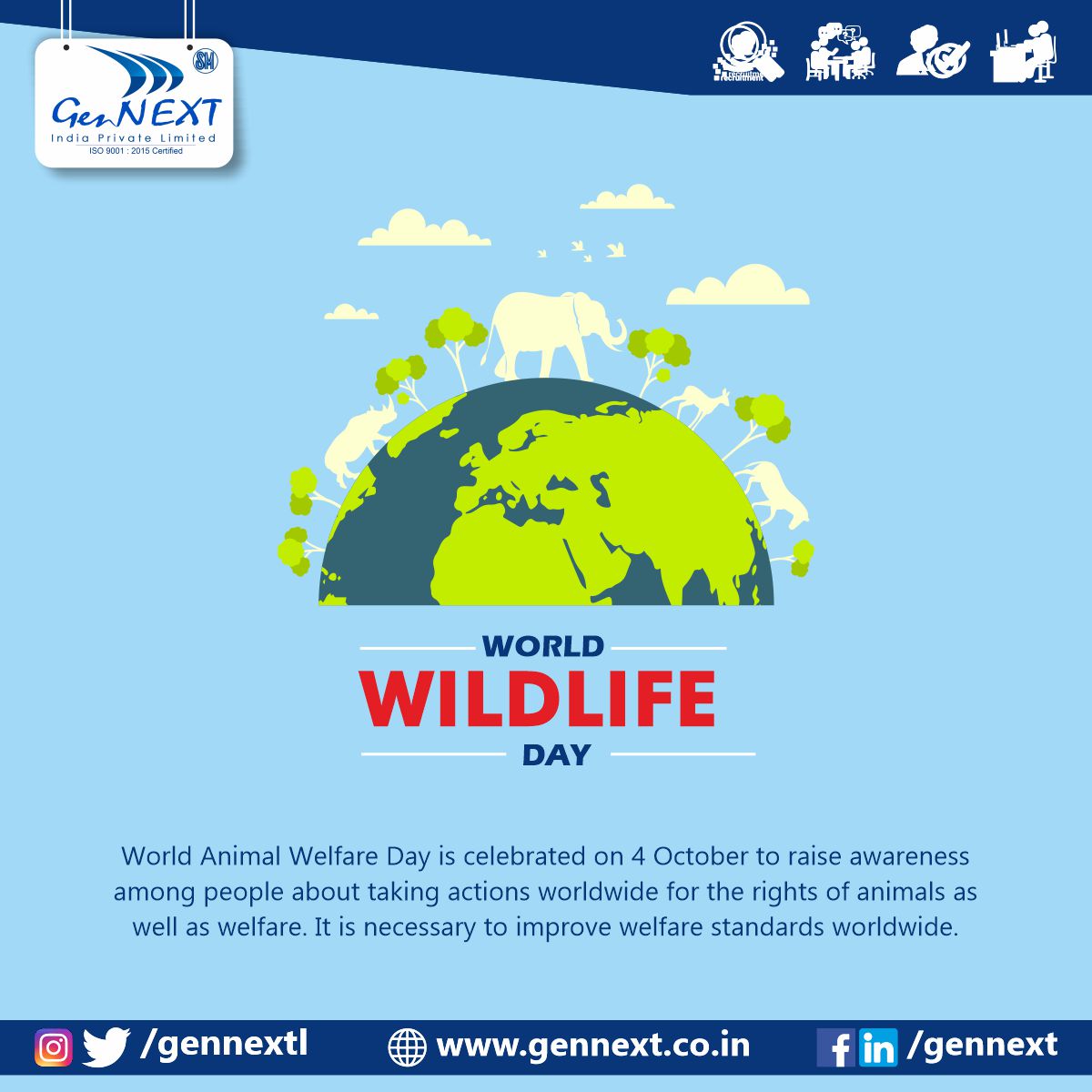 World Animal Welfare Day is celebrated on 4 October to raise awareness among people about taking actions worldwide for the rights of animals as well as welfare. It is necessary to improve welfare standards worldwide.

#worldanimalwelfareday #gennext #gennextjob #gennextindia