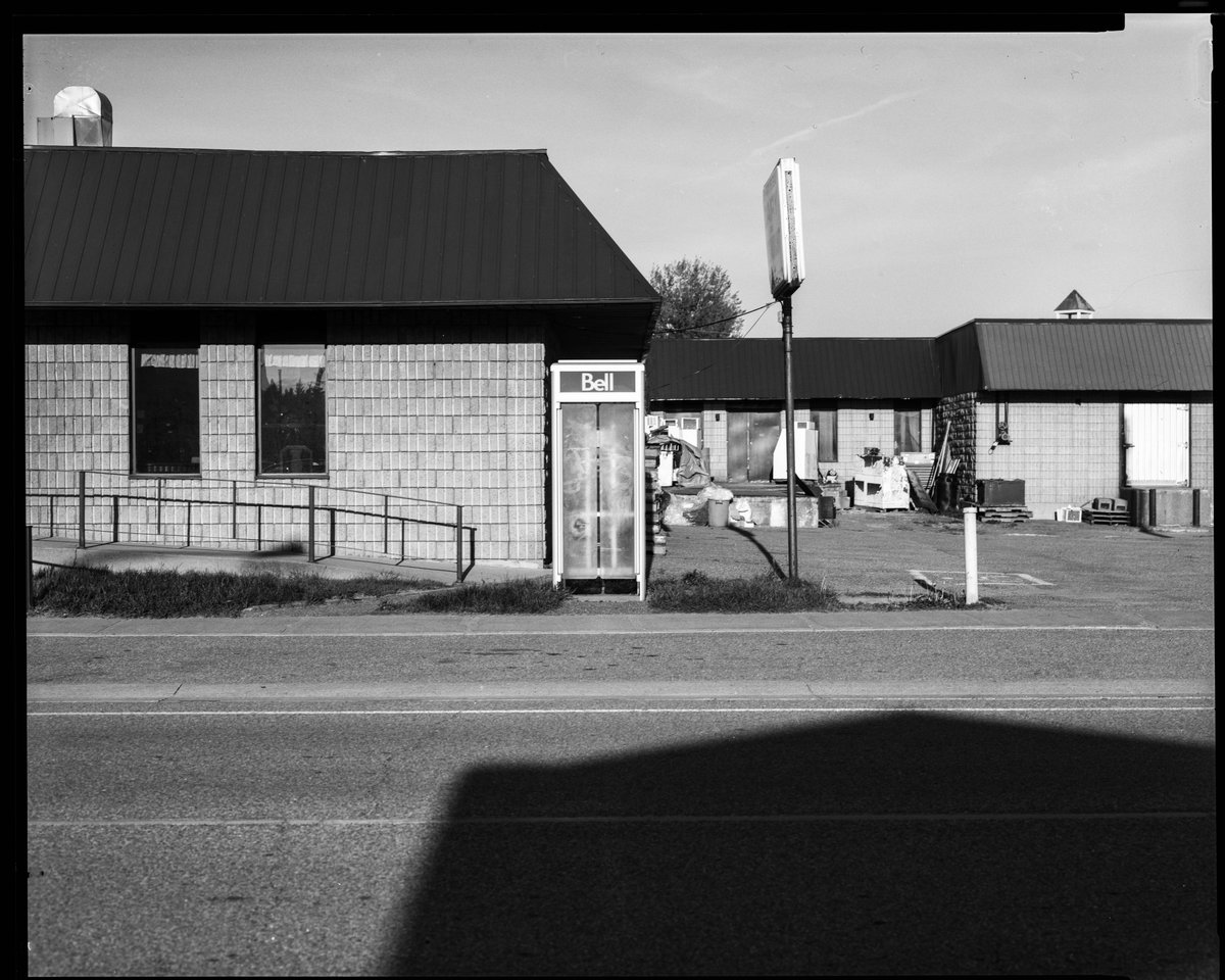 Another from my pay phone hunt: the dairy bar in Barry's Bay, Ontario. When there was still a bus it was also the bus station so presumably this was once a well used booth. (Shen Hao 810-AC, 14 in. f6.3 Commercial Ektar, @KodakProFilmBiz TXP320)