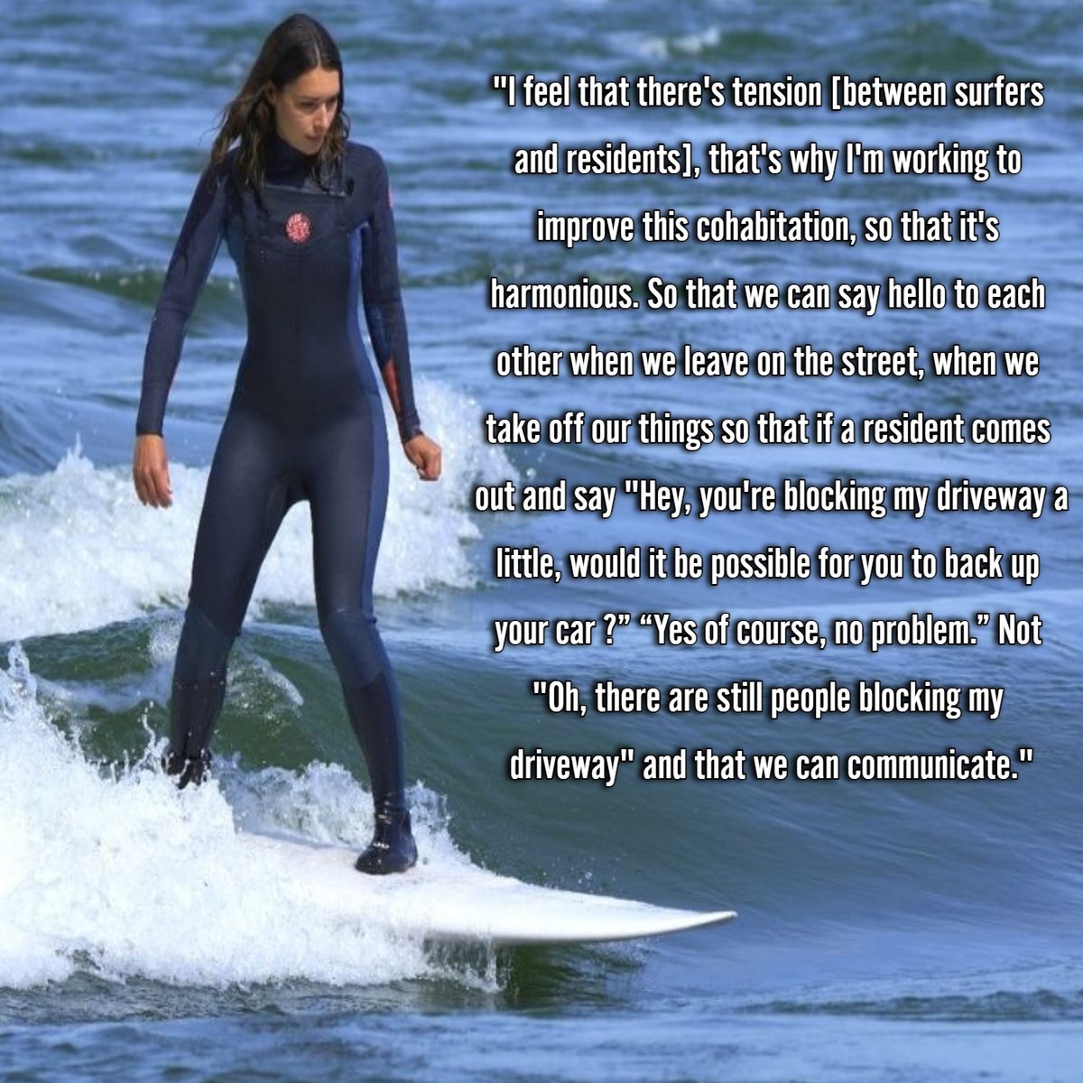 EmmaMegelas's tweet photo. Sarah's been riding the #Vagueaguy for six years and not once has she experienced rocky waters between surfers and residents of Boulevard Lasalle until now. 

She's hoping this cohabitation plan brings both groups together for the long run. https://t.co/CwzOIhJdf4