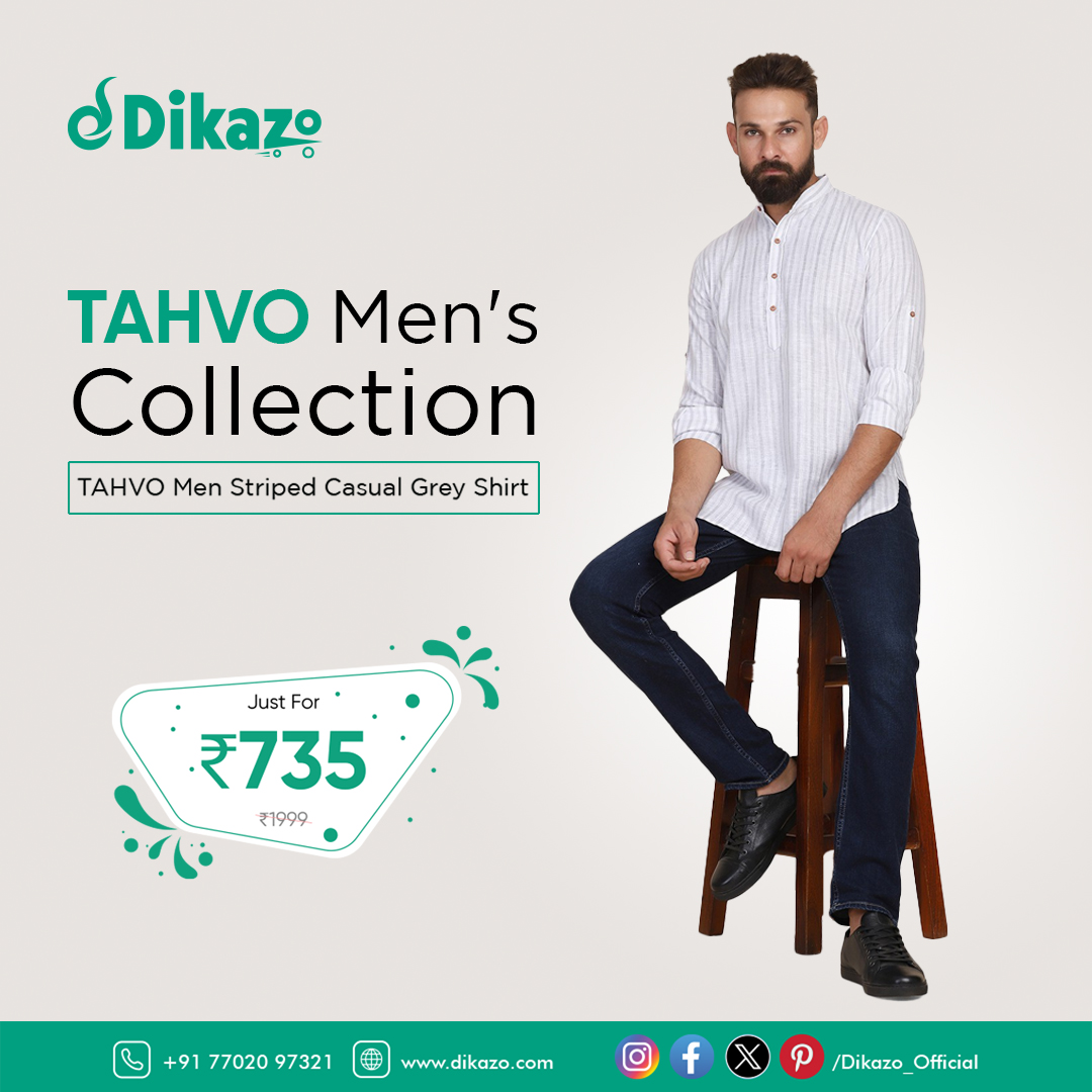 Looking for a shirt that's both stylish and comfortable? Look no further than the TAHVO Men Striped Casual Grey Shirt! #stripedshirt #casualshirt #menswear #fashion #style #affordablefashion
#Dikazo #onlineshopping 
visit- dikazo.com/product/tahvo-…