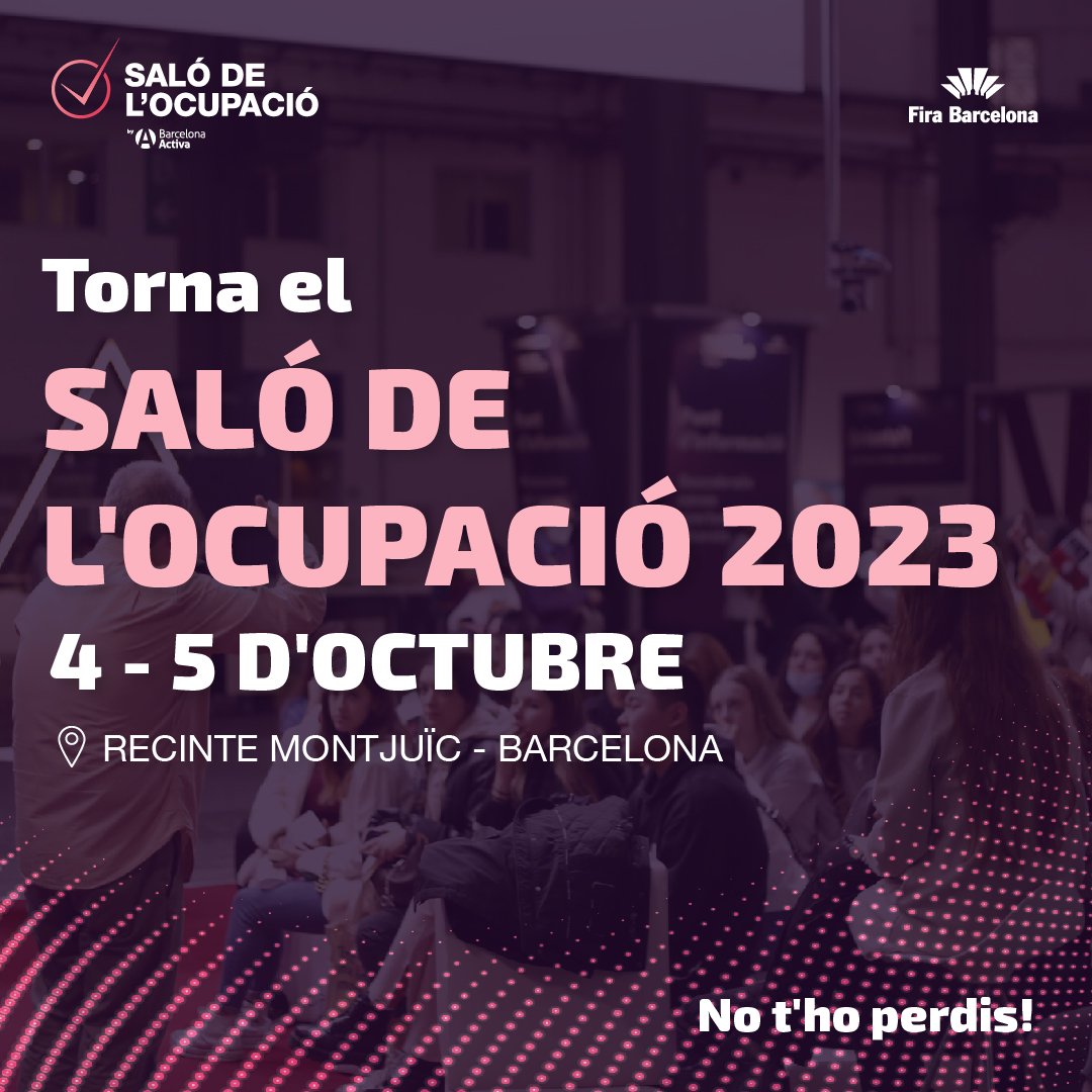 🧑‍🍳👳👲Avui comença el Saló de l'ocupació 2023
👉+ de 100 activitats per 🚀orientar professionalment 👷descobrir ocupacions i els sectors amb més sortides professionals, ➡️ itineraris formatius, 🛟 recursos per a la recerca de feina  #FPCAT #ocupacio23
🔗saloocupacio.com