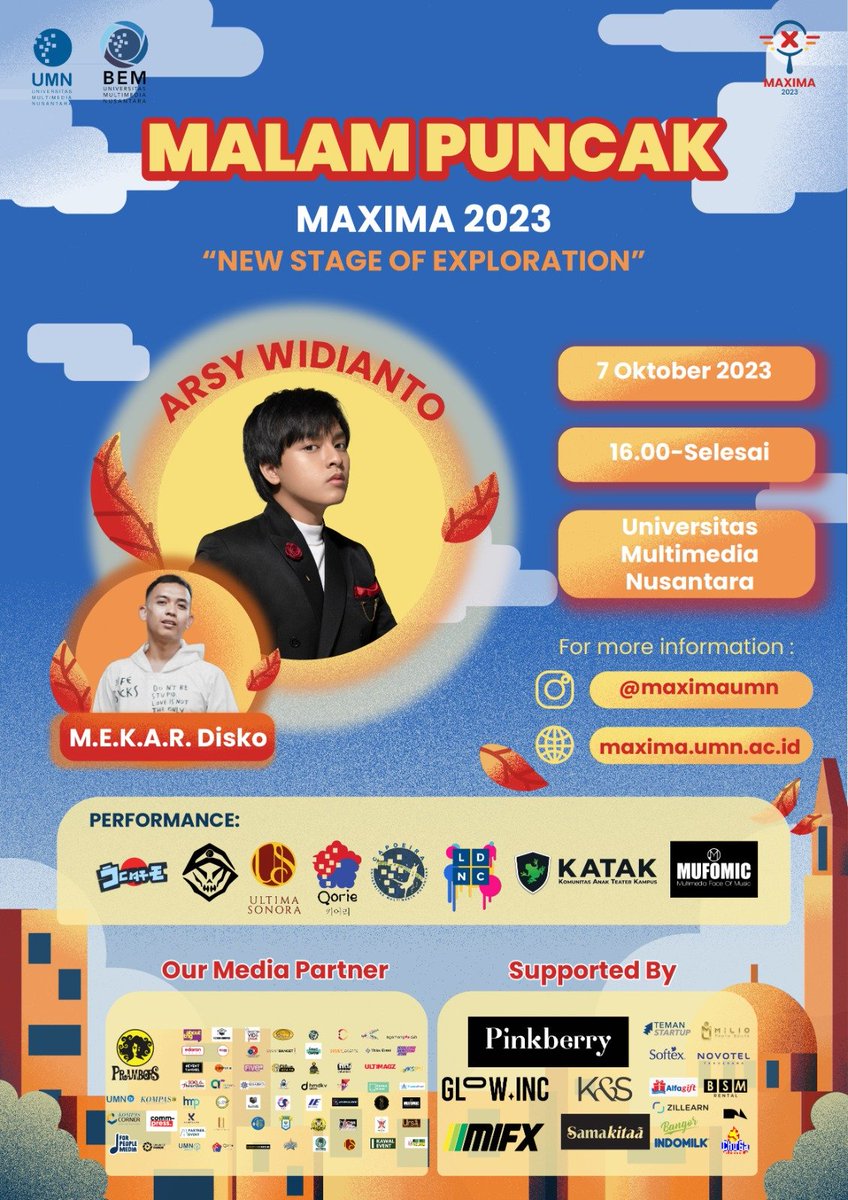 Tinggal menghitung hari &amp; akan tiba MALAM PUNCAK MAXIMA 2023 bersama dgn ARSY WIDIANTO dan M.E.K.A.R DISKO🎤😲

Siapa yg udah gak sabar? MAXIMA sih udah gak sabar banget nih😝 Jgn lupa untuk mendaftar ya, Maximers!

#MAXIMA2023 #ExploreTheWorldReachNewPotentials
#rajanyaevent