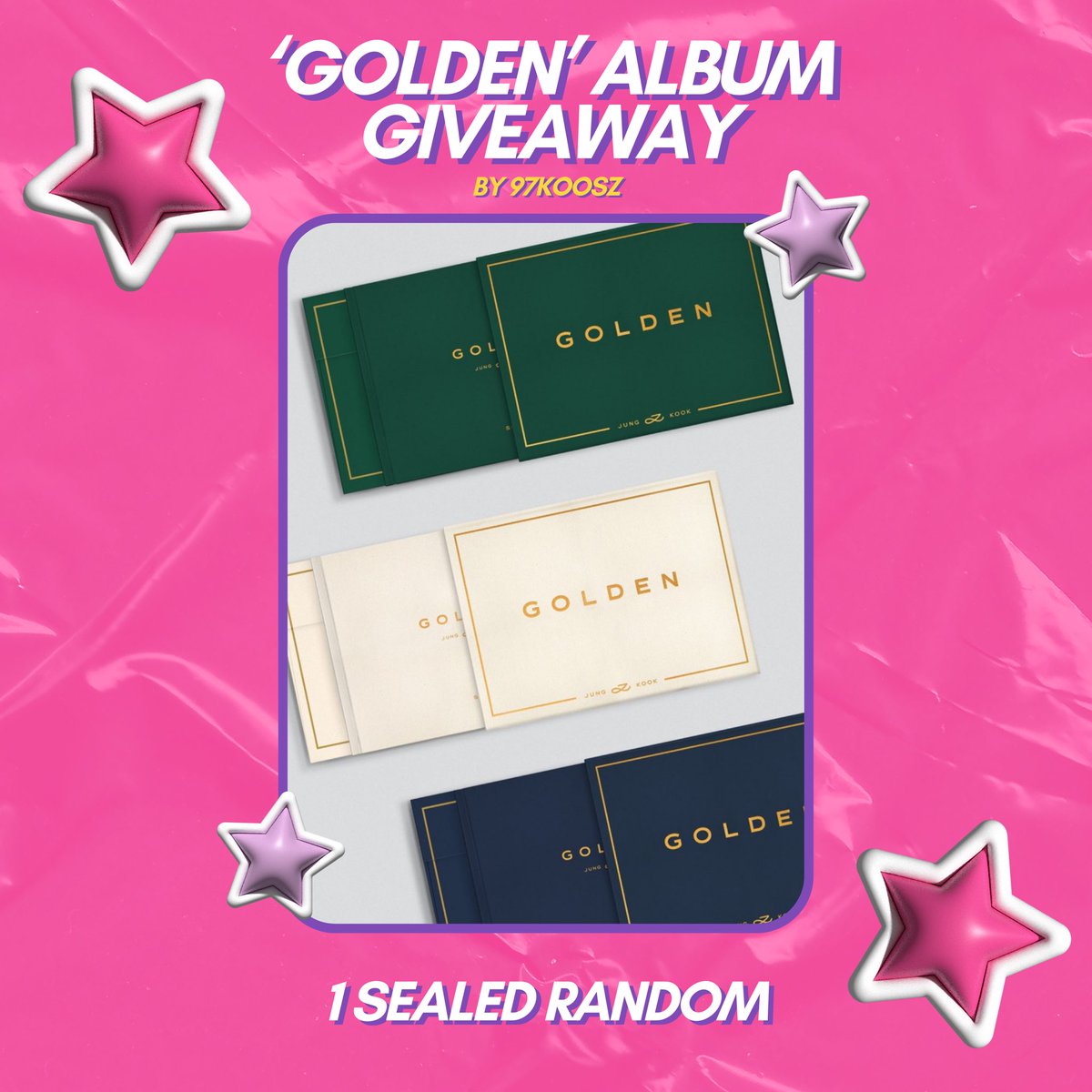 97koosz's tweet photo. ☆ JUNGKOOK GOLDEN ALBUM GIVEAWAY ☆

1 winner will receive 1 random ver sealed album

rules:
• rt and like this tweet 
• mbf 

ends on november 4 ! 

winner will be chosen through random picker 🫶🏻 
goodluck everyone ! https://t.co/oWHdQey7c1