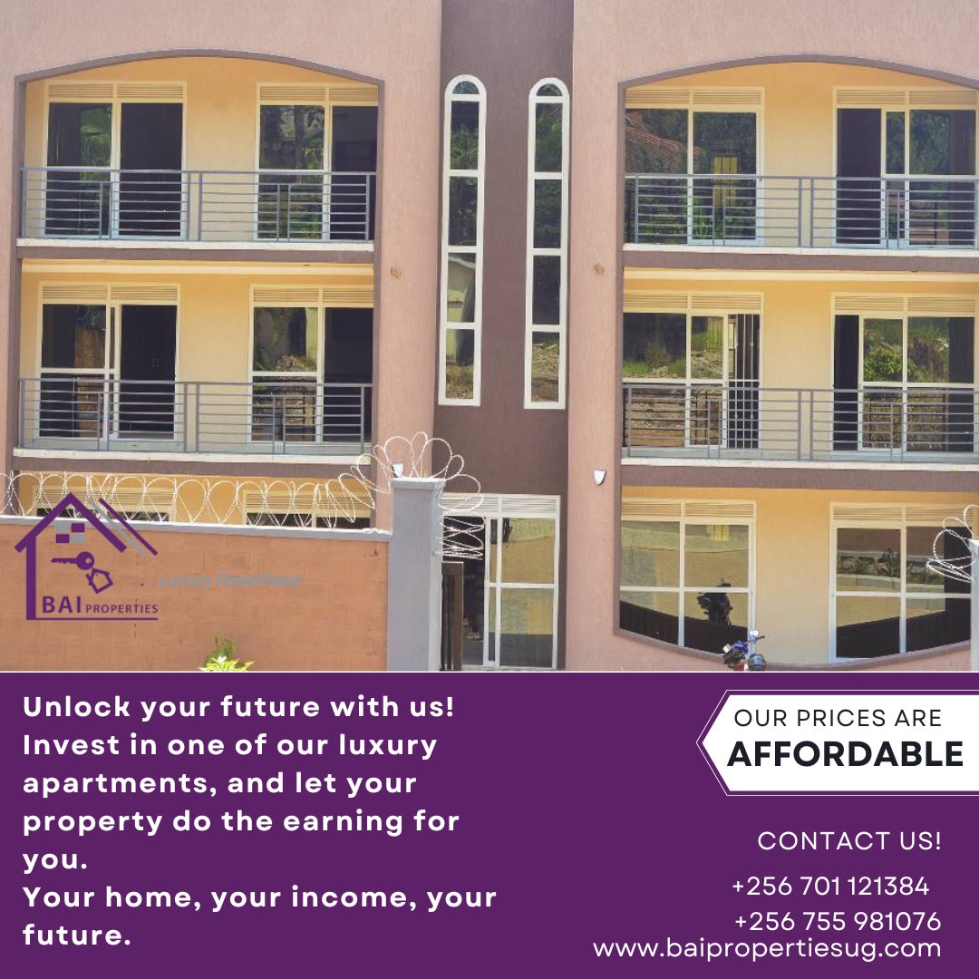 baipropertiesug's tweet photo. Unlock your future with us 

Invest in one of our luxury apartments, &amp; let your property do the earning for you. 

Your home, your income, your future

Become a Landlord Today   

+256701121384    or   +256755981076          https://t.co/NKVlRPKeUR 

#BaiProperties https://t.co/9OuckJkP12
