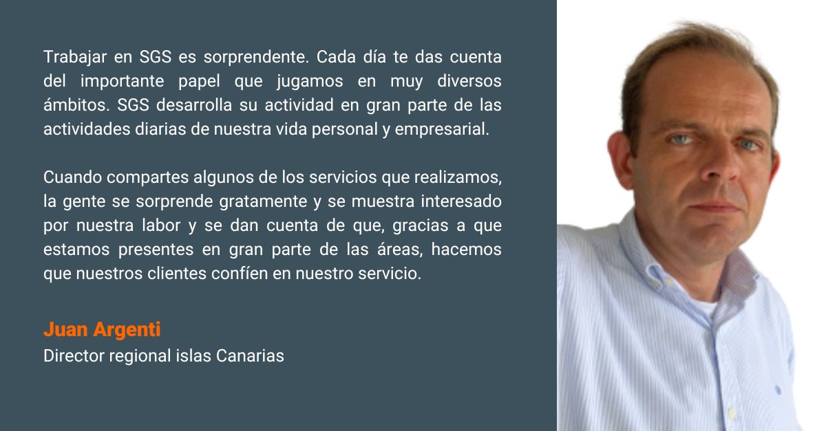 🌍Desde SGS trabajamos en todos los sectores para generar confianza y crear un mundo mejor, más seguro e interconectado.

Nuestro compañero Juan Argenti nos lo dice: "Trabajar en SGS es es un reto diario, tomas conciencia del importante papel que jugamos en muy diversos ámbitos."