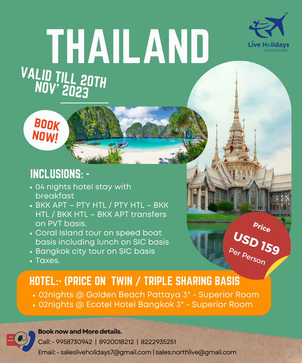 Explore Thailand like never before with Live Holidays - Book your dream vacation today! #ThailandAdventure #LiveHolidays #TravelThailand #ExploreThailand #ThailandTourPackage #VacationGoals #ThaiGetaway #WanderlustThailand #AmazingThailand #ThailandTravelTips