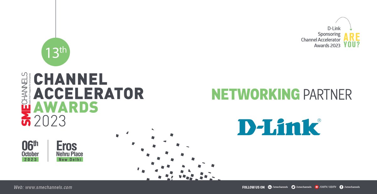 ChannelsSme's tweet photo. It is our pleasure to welcome D-Link as the Networking Partner at Channel Accelerator Awards 2023.

Pls. block your calendar to attend this event. Click to register and know about agenda: https://t.co/GfzmXheEjJ

Date: 6th, October, 2023
Location : Eros, New Delhi (Nehru Place) https://t.co/dXv1KGN2QC