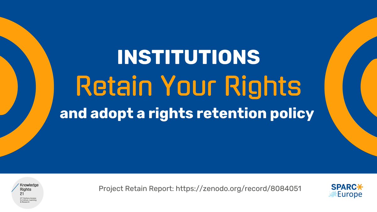 SPARC Europe (@sparc_eu) on Twitter photo Institutional policymakers, empower your researchers and #RetainYourRights by developing & implementing rights retention policies, you champion the free flow of knowledge, empower your researchers, and amplify research impact. <a href="/KR21org/">KnowledgeRights21</a> Institutional policymakers, empower your researchers and #RetainYourRights by developing & implementing rights retention policies, you champion the free flow of knowledge, empower your researchers, and amplify research impact. <a href="/KR21org/">KnowledgeRights21</a>
