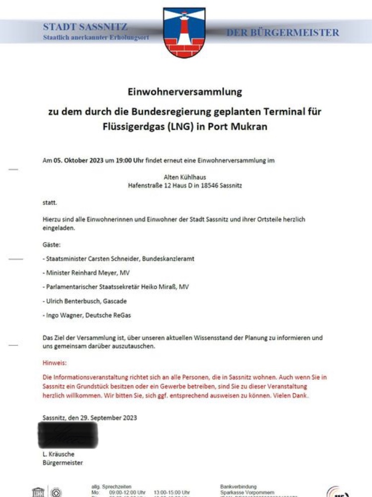ConstZerger's tweet photo. Erst Fakten schaffen, dann mit den Bürger*innen sprechen. Nach diesem Motto agiert die Politik beim Bau des #LNG-Terminal in #Mukran auf #Rügen. Kritiker*innen sind bei dieser Marketing-Offensive mit Beteiligung von #Regas und #Gascade in #Sassnitz offenbar nicht erwünscht. @Ostbeauftragter