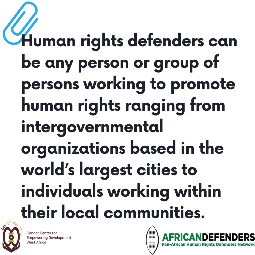 There is no specific definition of who is or can be a #humanrightsdefender. The #Declaration on #HRDs refers to individuals, groups, or associations contributing to the effective elimination of all violations of #humanrights and fundamental freedoms of peoples.