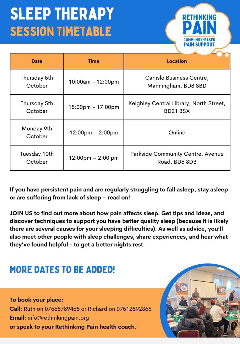 RethinkingPain's tweet photo. Roll out of our Sleep Therapy workshops supporting people with pain has begun. https://t.co/vaS7JGWIwB