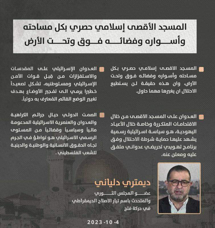 المسجد الأقصى إسلامي حصري بكل مساحته وأسواره وفضائه فوق وتحت الأرض