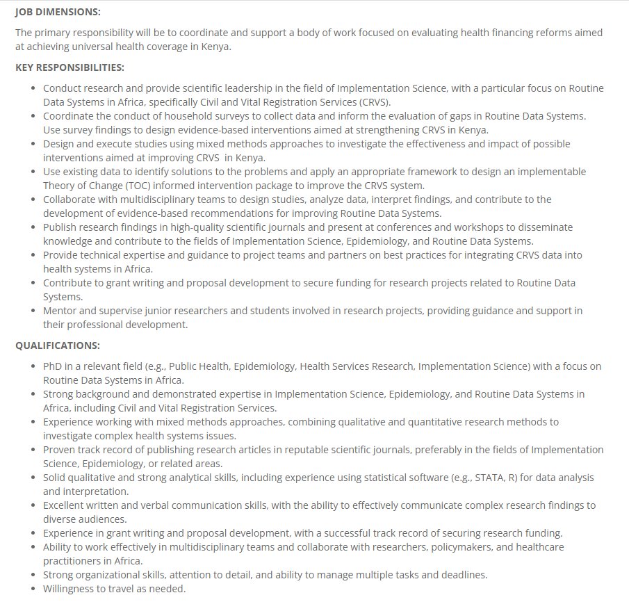 Early #postdoc researcher:  #epi &amp; implementation science at <a href="/KEMRI_Wellcome/">KEMRI-Wellcome</a> within the <a href="/PHU_KEMRI_WT/">Population Health Unit</a> group  working closely with prof <a href="/allyeko/">Emelda Okiro</a> 

PhD Public health, epi, health services research, etc

Focus: routine data systems in Africa, specifically civil &amp; vital registration