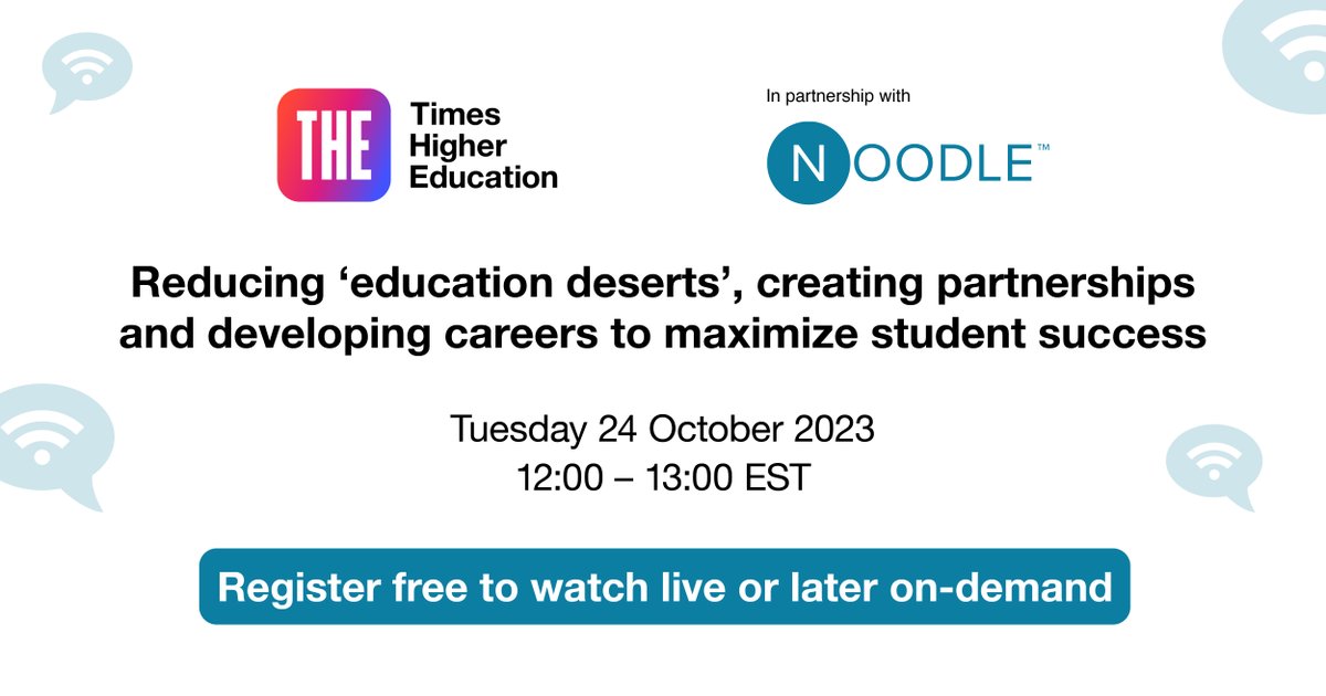 Don't forget to register for our FREE webinar, in partnership with @NoodleEducation This webinar will discuss 'Reducing 'education deserts', creating partnerships and developing careers to maximize student success.' 🎟️Find out more & register for FREE: bit.ly/3RKxzrx