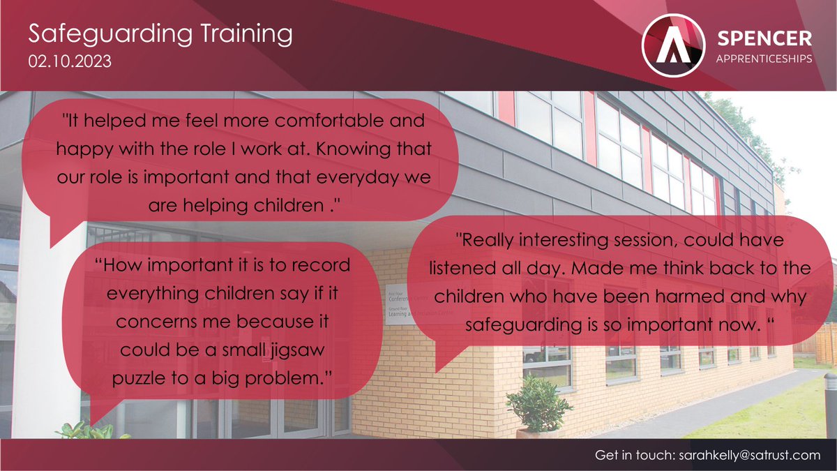 Fabulous feedback from @McanenySarah's Safeguarding training 🤩

Excited to see what this year brings for our #apprentices!

#Apprenticeship #Teaching #Assistant #Training #TeacherCPD @deferrerstrust @TTCTrust @satrust_