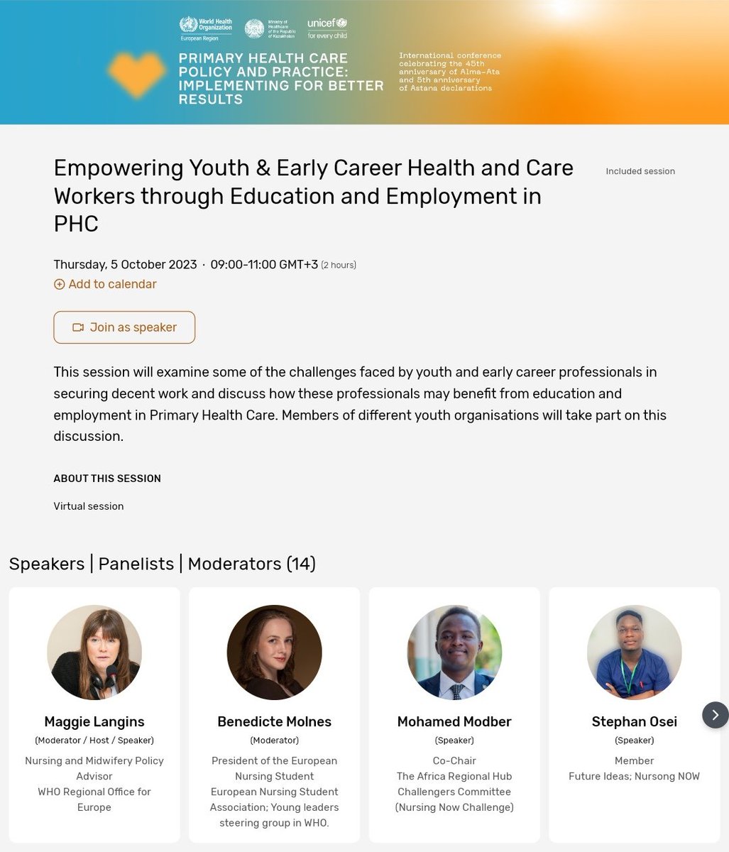 Join us online to discuss what youth and early career health professionals want from a career in PHC and how countries can make that happen!  #PHC4UHC
Register here to the Online Platform to virtually participate in the International Conference on #PHC cvent.me/yZQDRl