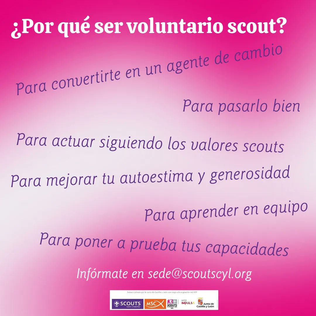 ScoutsCyL's tweet photo. Al hacer voluntariado en Scouts de Castilla y León-MSC tendrás la oportunidad de ser la parte activa del cambio que quieres ver en el mundo. ✅🌍
¡Te esperamos! ℹ️➡️ sede@scoutscyl.org
#yosoyscyl #scoutsmsc #scoutscyl #voluntarioscout #voluntariado https://t.co/hXA1ktwHGs