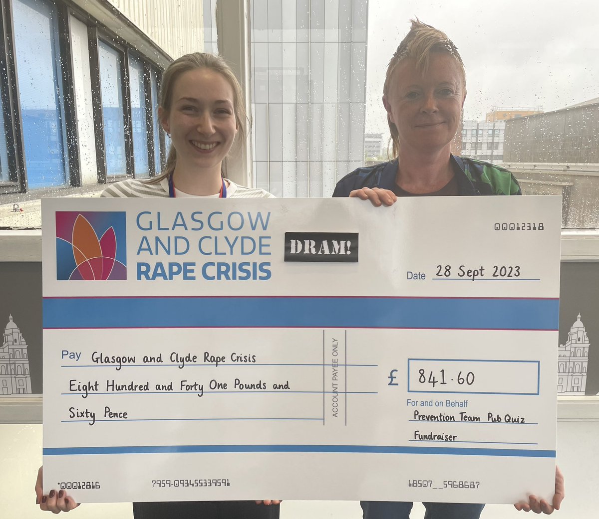 Well done  <a href="/RoseyPrevention/">Rosey Prevention</a> Team for raising £841.60 at their amazing pub quiz fundraiser! Thanks to all who came along, your generosity is much appreciated 👏🏻⭐️ Also thanks to <a href="/Dram_Glasgow/">Dram! Glasgow</a> for giving us the venue for free &amp; all the amazing businesses who donated raffle prizes