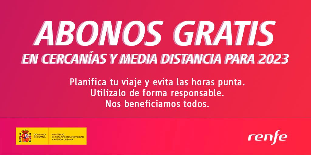 ¡Hasta el 31 de diciembre! Todavía puedes adquirir y utilizar el abono gratuito 🙂 de Cercanías del último cuatrimestre. 👉 cutt.ly/kwiIJvTR