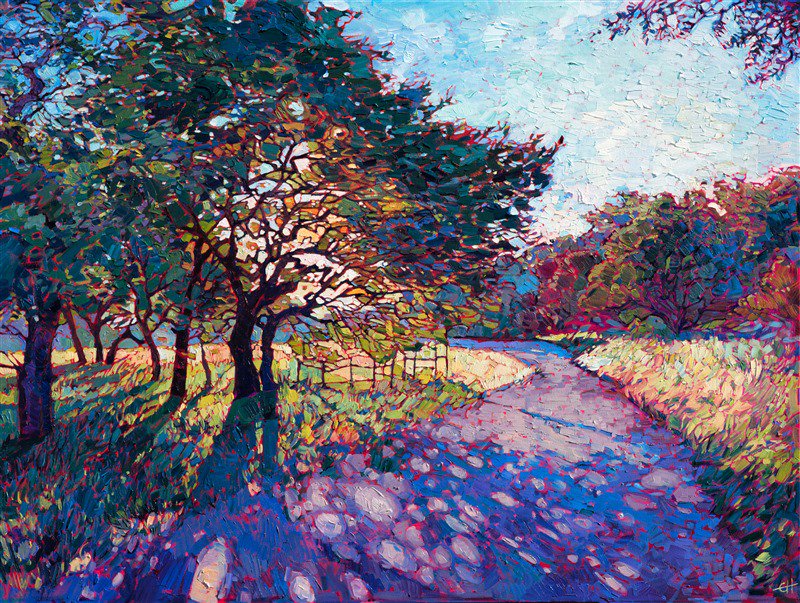 'Crystal path' painting of Texas hill country, by US painter Erin Hanson #WomensArt
