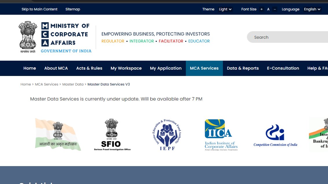 Mr. Govil just praised MCA for enhancing #EaseOfDoingBusiness. Meanwhile, MCA21's Master Data decided to take a 'break', and as for the other services? Well, we all know how 'consistently glitch-free' they've been. 😄

@MCA21India when can we expect a flawless portal?