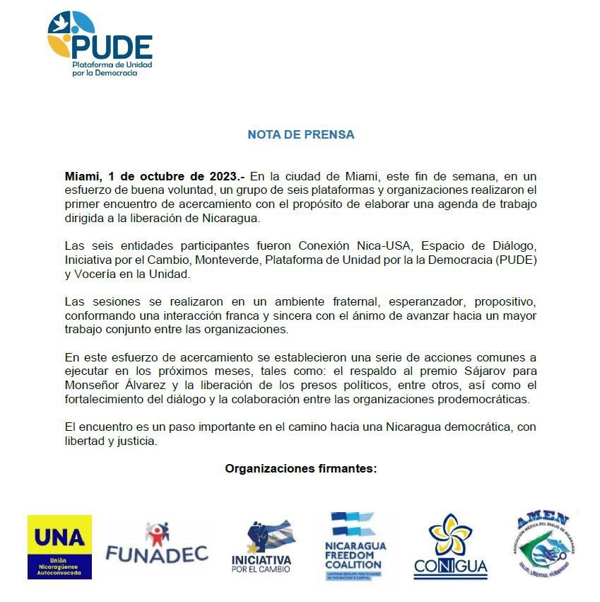 Javhi7910's tweet photo. 🚨🚨A continuación abajo detallado están las diferentes ORGANIZACIONES de PAPEL que participaron en la encerrona (KUPIA-KUMI)el pasado fin de semana en Miami y que están promoviendo la cohabitación y salida suave al régimen criminal SANDINISTA, queremos dejarle saber que desde la plataforma UNIDAD con DIGNIDAD por NICARAGUA (UDN)
NO estamos de acuerdo que unos cuantos personajes que ni en su casa los conocen se atribuyan el liderazgo y que digan que representa al pueblo.
Seguimos en la lucha!👊🏻 
#sinmiedoalaverdad

⛔️MONTEVERDE:
Lucy Valenti y Tamara Dávila

⛔️PUDE:
Manuel prado y Jonathan Duarte 

⛔️INICIATIVA POR EL CAMBIO:
Manuel López y Ana Ortez 

⛔️CONEXIÓN NICAUSA
Francisco Sanabria y Alfonso Hernández

⛔️ESPACIO DE DIÁLOGO 
Hugo Cabrera

⛔️NFA Ó VOCERÍA, Diaglosnic
Enrique Zelaya y Alvaro Somoza 

@leoseusi @JustaNicaragua @ayerdi_rob23752 @ShadowskeTazman @edvert64 @GallinaDmetal @JCEastwood_Inc @EntrelineasNoOf @somosderechanic @ceci35777657 @april19freedom @SirCausticus @EmilioRivera28 @IsidroZapata9 @anton18ni @Crux_Sancta1666 @centinelamistic @Car_Mar_
@jonasquine82591
@fenix66 @agentezc_ 
@NicaNuevaGen @teobaez 
@elanonimo271
@juliusdsoto
@patalsuelo
@k_nttina
@libertario505 @fbimi6 @aclamattor @denunciasnicar2 @pavongallard