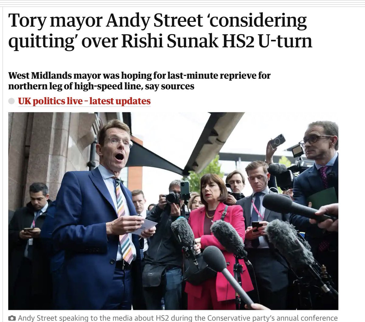 hewitson10's tweet image. Don’t worry Andy street  , rishi sunak scrapped HS2 but he’ll help you build a metro

Time to man up mr mayor…

#ToryConference