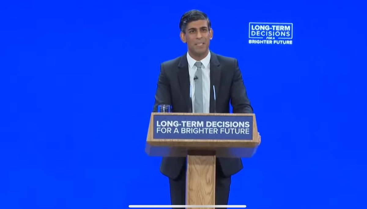 It's a bold choice to stand in front of a sign saying 'long-term decisions for a brighter future', to claim 'irony isn't lost on me' and then go on to announce a massive road building programme in the midst of a climate emergency. #CPC2023