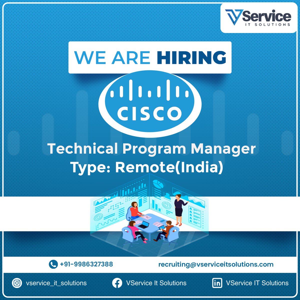 Vserviceitsol's tweet image. Join our dynamic team of Technical program managers and make a difference! Apply now
Thanks,
Madhan Kandula
Director-Sales
Contact: +91-9986327388
VService IT Solutions
Email: madhan@vserviceitsolutions.com
#wearehiring #cisco #technicalprogrammanager #newjobs #hiring #sm4dm