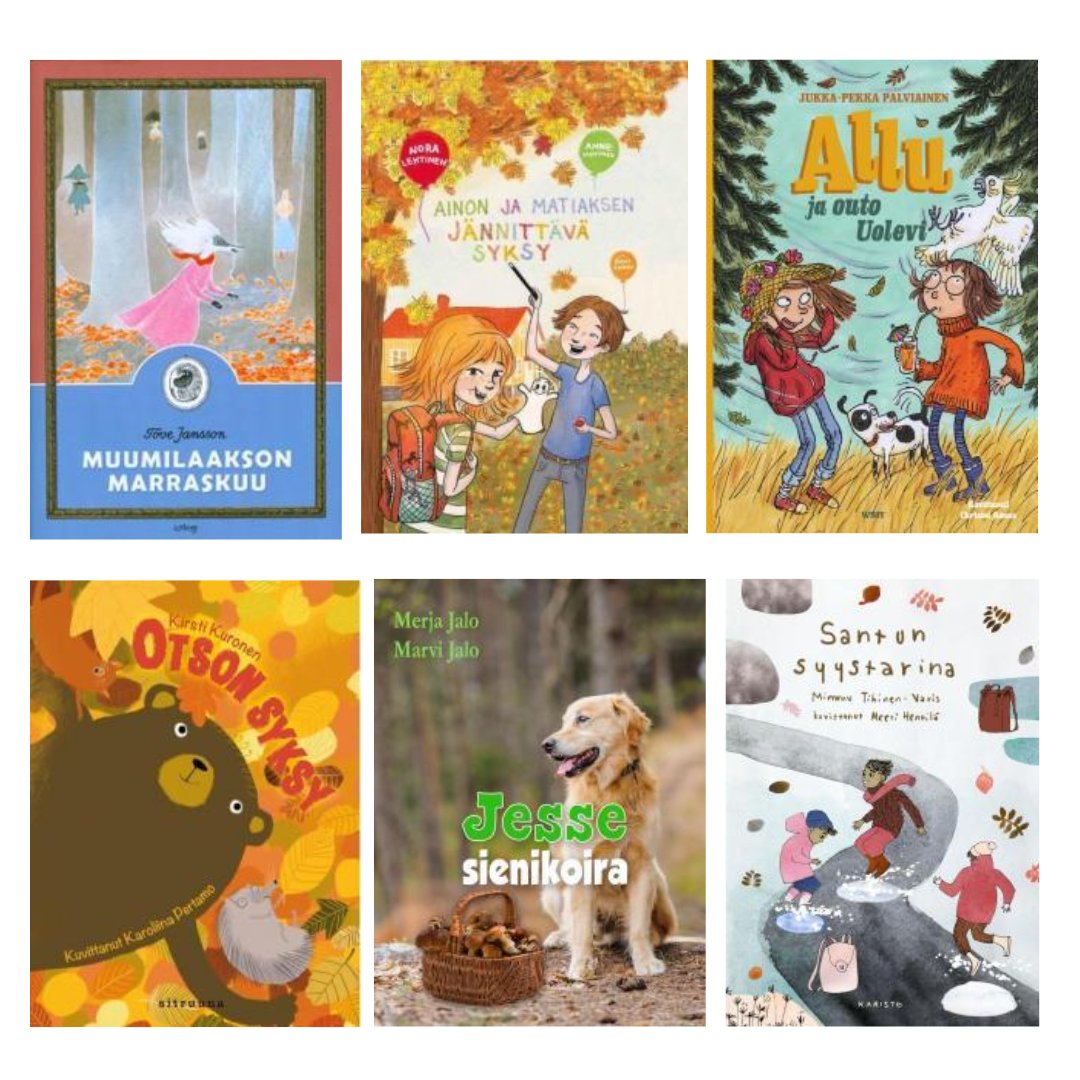 Näissä syksyyn sijoittuvissa lastenromaaneissa retkeillään ruskaa hehkuvassa metsässä, kerätään sieniä ja keksitään muita hauskoja syyslomapuuhia. Muutamissa kirjoissa törmätään myös pimenevissä syysilloissa tallustaviin hirviöihin... 👀

kirjasampo.fi/fi/sivupiiri-l…