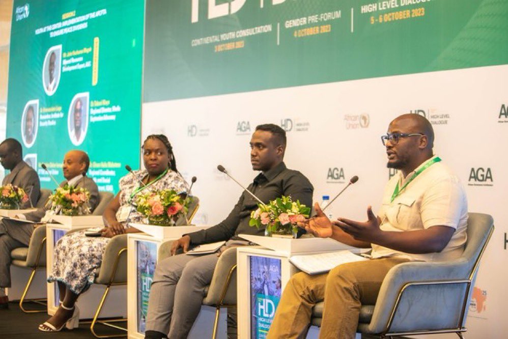 TabaniMoyo's tweet photo. Role of Youth in Delivering Peace Dividends Through #AfCFTA Implementation at the 12th High-Level Dialogue Continental Youth consultation 3rd Oct 2023 at  @AGA_Platform  @_AfricanUnion organised the engagement. The intersectionality of #Youths #Media &amp; #AfCFTA.
@AmbSalahHammad https://t.co/aSBWPqZt0h